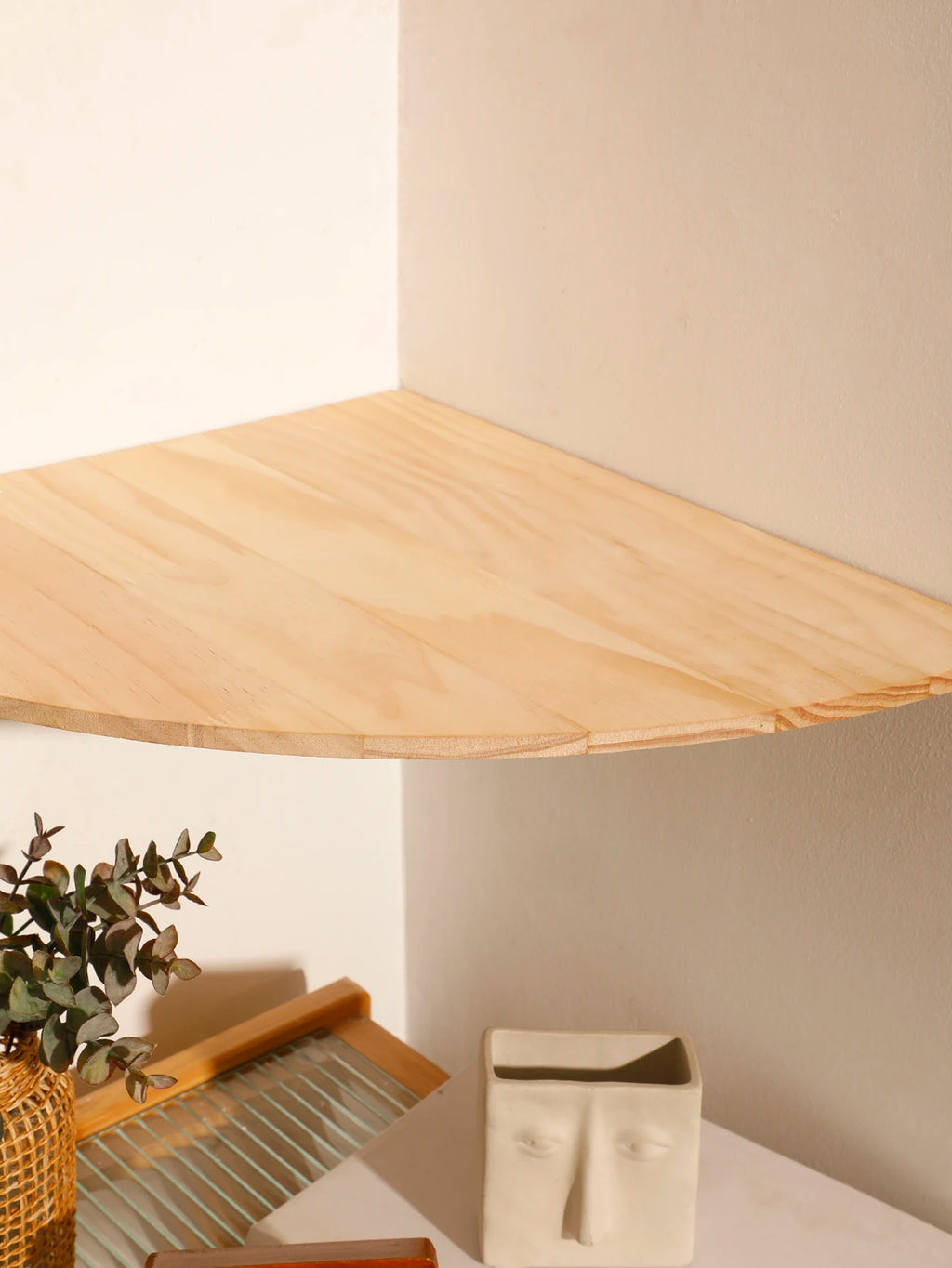 Wall Corner Shelves Wood Floating Wall Shelf Round End Wall Mounted Floating Corner Shelf for Bedroom Living Room and Kitchen