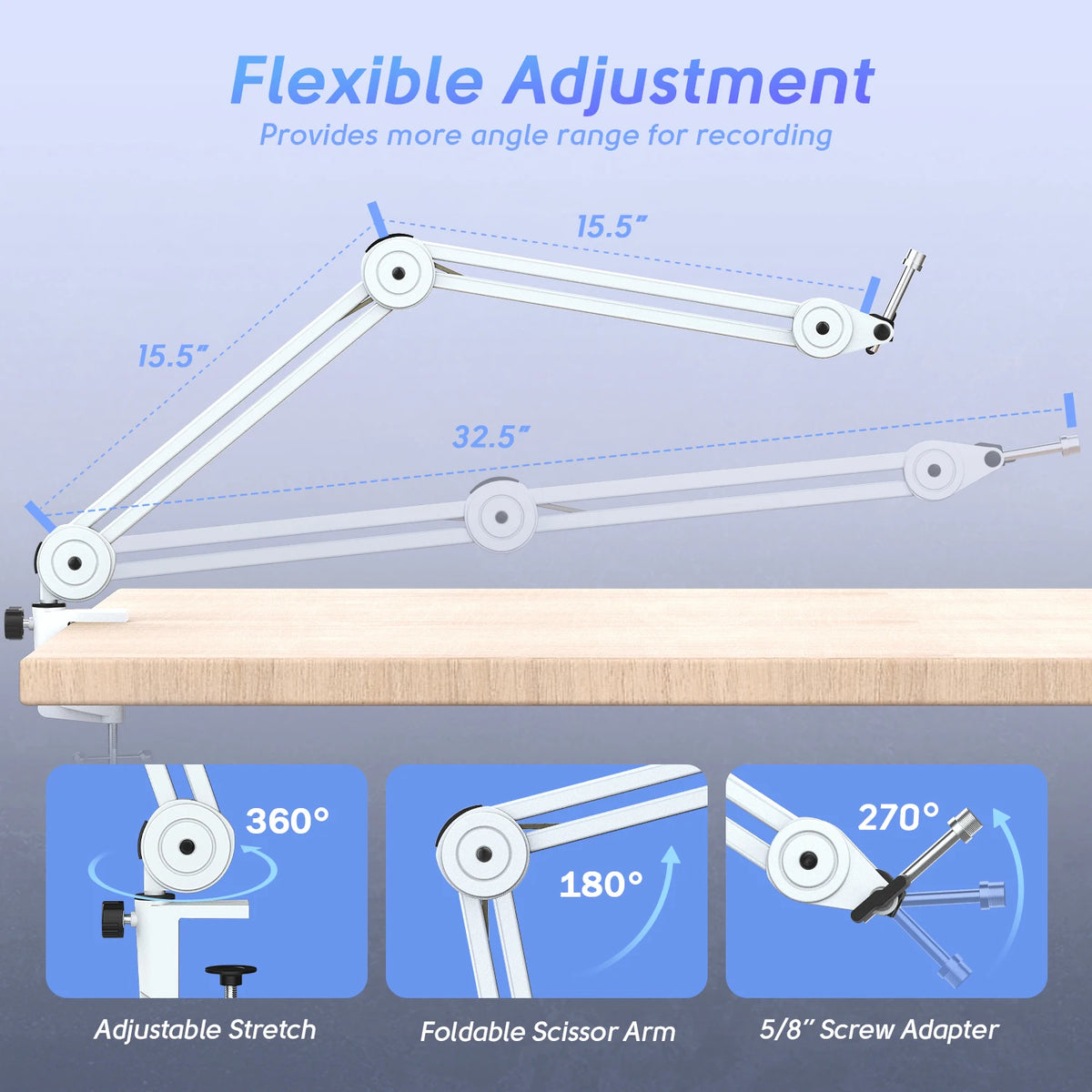 FIFINE Microphone Arm Boom,Adjustable Heavy Suspension Boom with Desk Clamp for K658/A2/Gaming,Streaming,Podcasting-BM63W-White