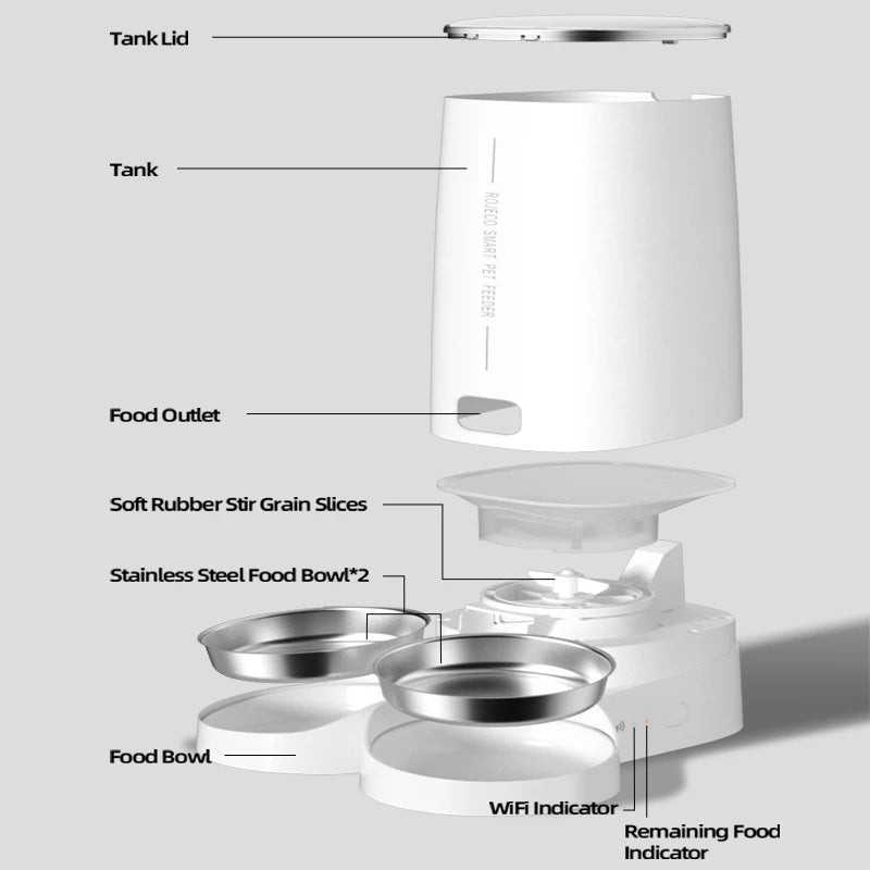Automatic WiFi Smart Cat Feeder Kibble Dispenser Remote Control, Single or Double Bowl