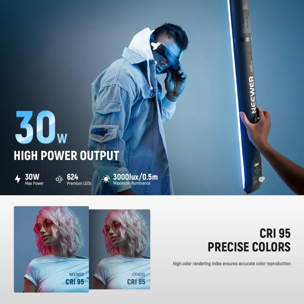 NEEWER Basics 21/30W Handheld RGB Tube Light 35.5"/90cm Portable Inflatable TPU Lighting 5000mAh Type C 45W in/30W Out 3000Lux