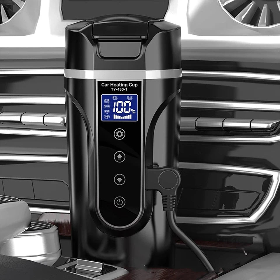 Portable Electric Kettle 12v/24v Smart Car Heating Cup Touch Screen Thermal Mug 450ml Car Heating Mug Temperature Adjustable