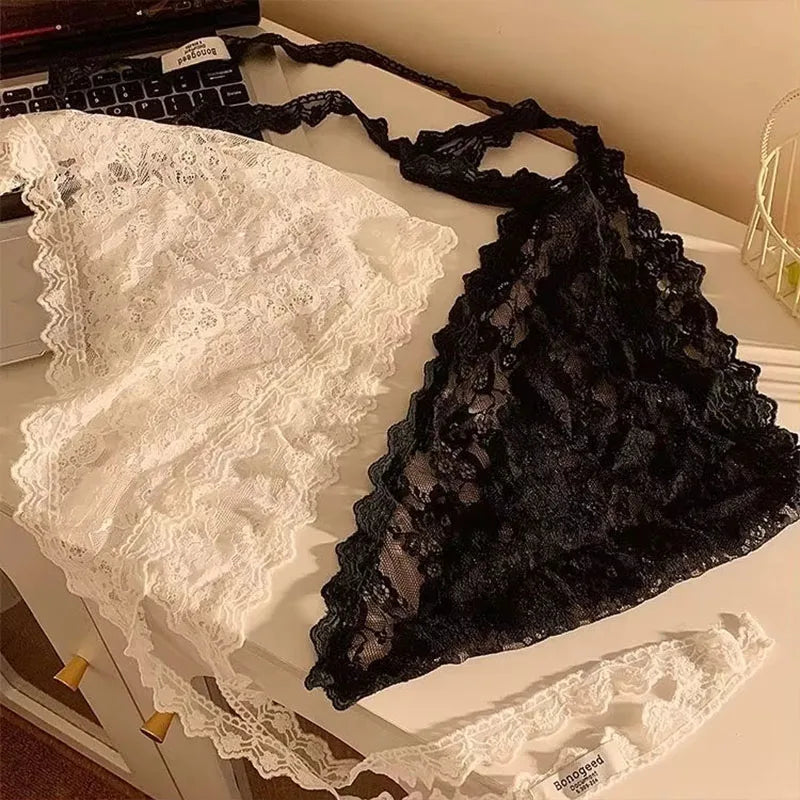 2 in 1 Triangle Short Skirt Half Skirt Butt Curtain Skirt Lace Trim Apron Soft Lace Stacked Ins Style Korean Women Headscarf