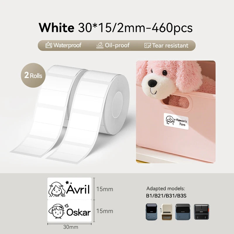 2 Rolls NIIMBOT B1 B21 B3S Thermal Label Clothing Price Food Self-adhesive Tag Waterproof Office Pocket Printer Label Paper