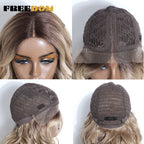 FREEDOM Synthetic Lace Front Wigs For Women 20 inch Short Bob Curly Natural Wavy Wig Ombre Blonde Brown White Wig Cosplay Wig