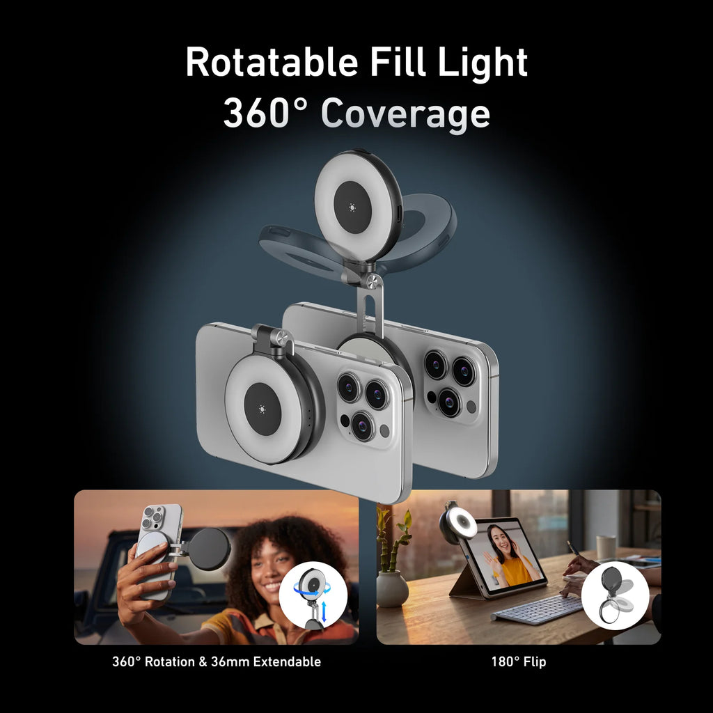 TELESIN Smartphone Magnetic Fill Light Mini Selfie Light 3 Modes Adjustable Brightness for Iphone XIAOMI SAMSUNG Phone