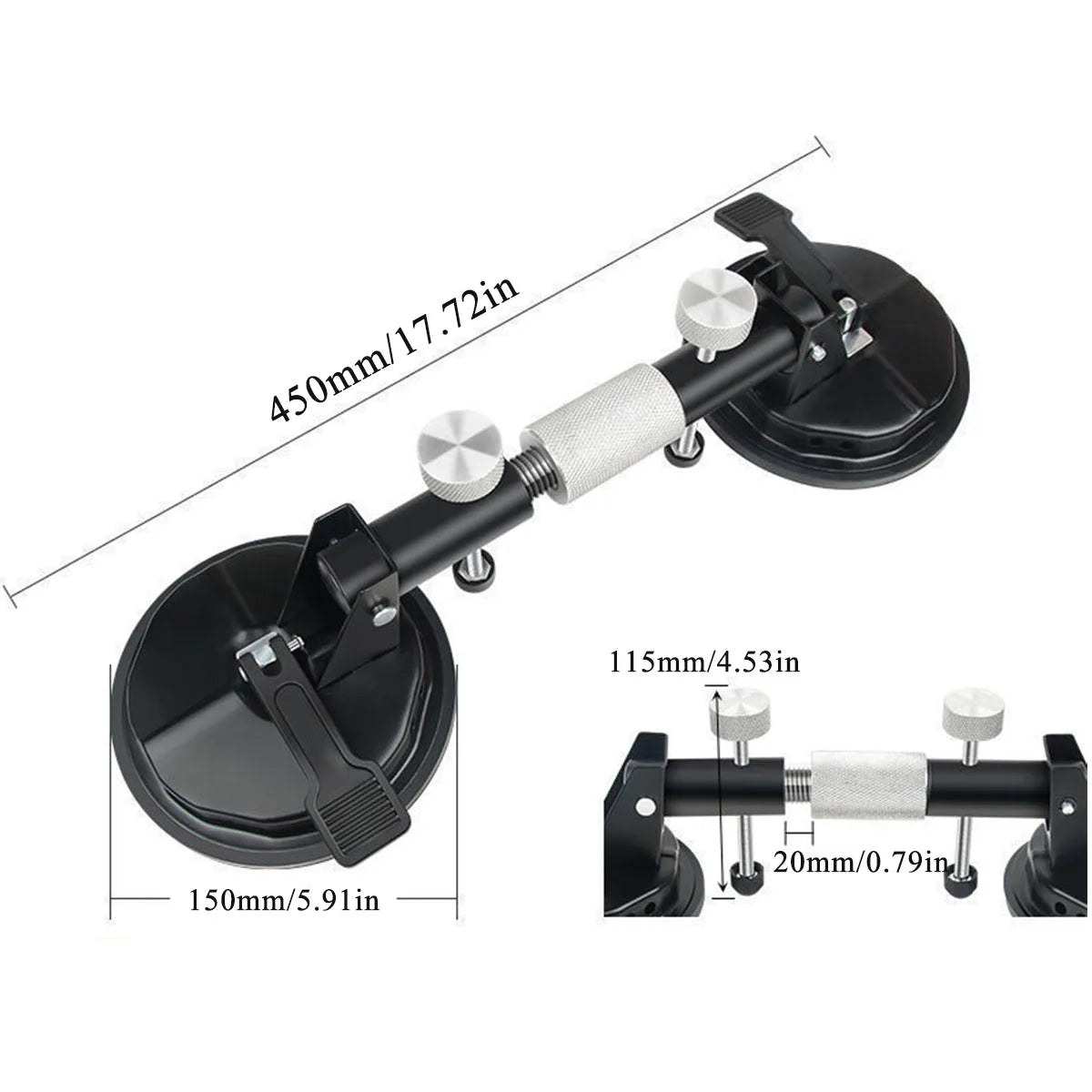 Suction Cups Heavy Duty Aluminum Vacuum Plate Handle Glass Holder Hooks to Lift Large Glass/Tile Lifter/Moving Glass/Dent Puller