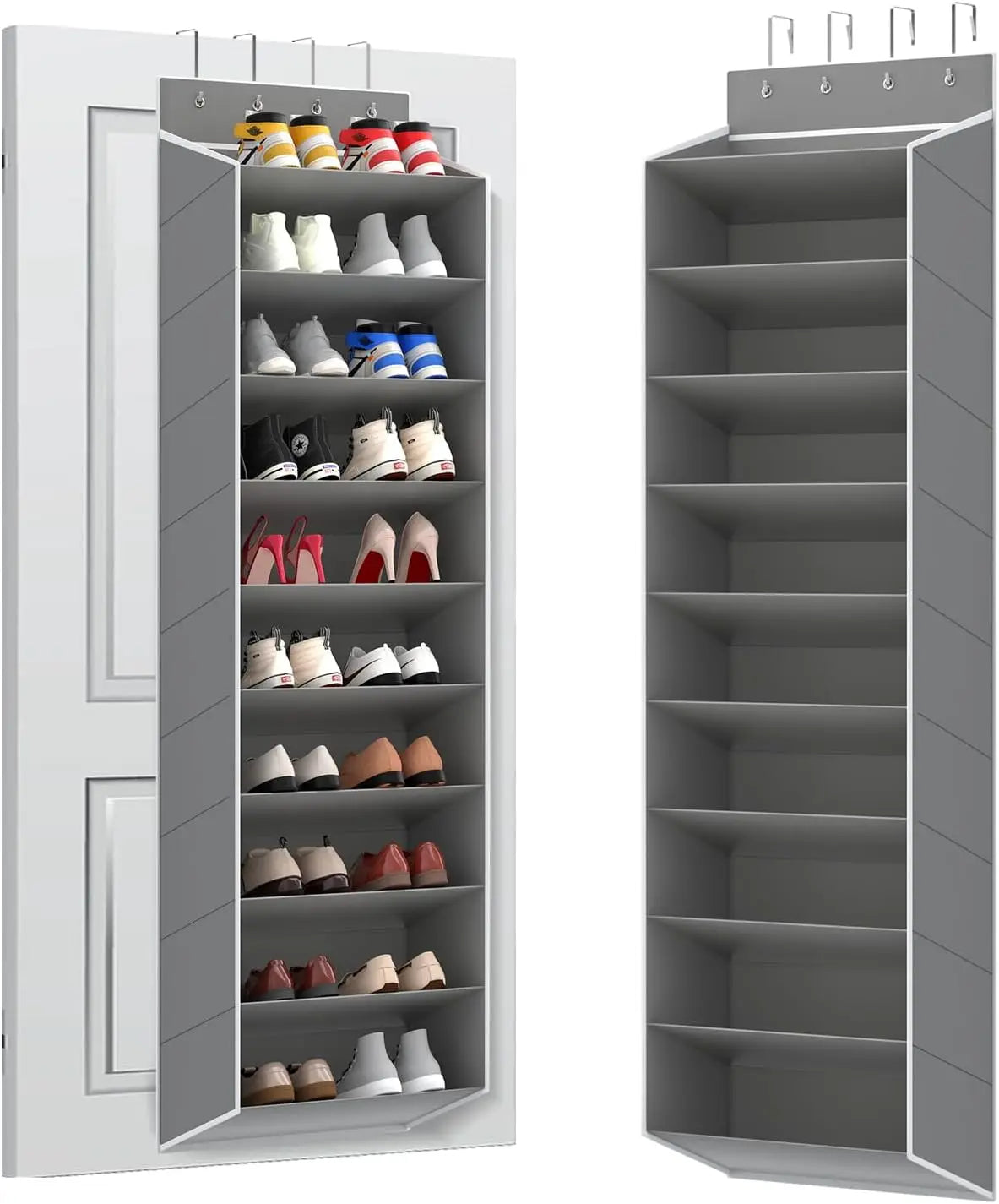 Over the Door Shoe Organizer Hanging Rack, 20 Pocket, Black/Grey/White, 1pc or 2pc