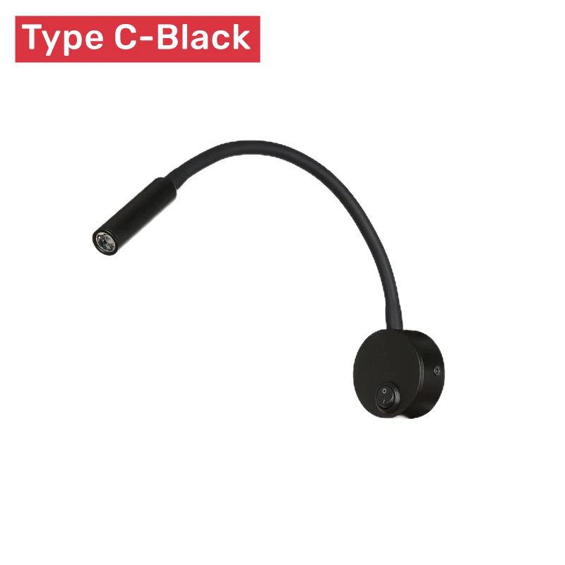 Modern LED Reading Wall Lamp 1W/3W Flexible Hose Bedside Wall Mounted Sconce Bedroom Study Book Wall Light With Switch AC85-265V