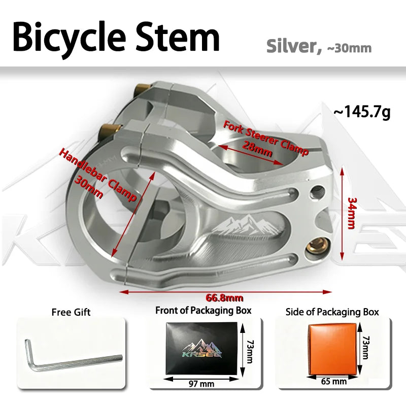 MTB Bike Handlebar Stem 31.8mm Clamp Aluminum Alloy Short Stem, Black/Silver/Orange