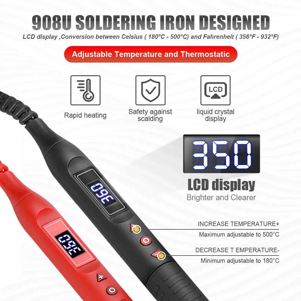 JCD 908U 80W Digital Soldering Iron kit 220V/110V Adjustable Temperature LCD Display Portable Soldering iron DIY Welding Tools