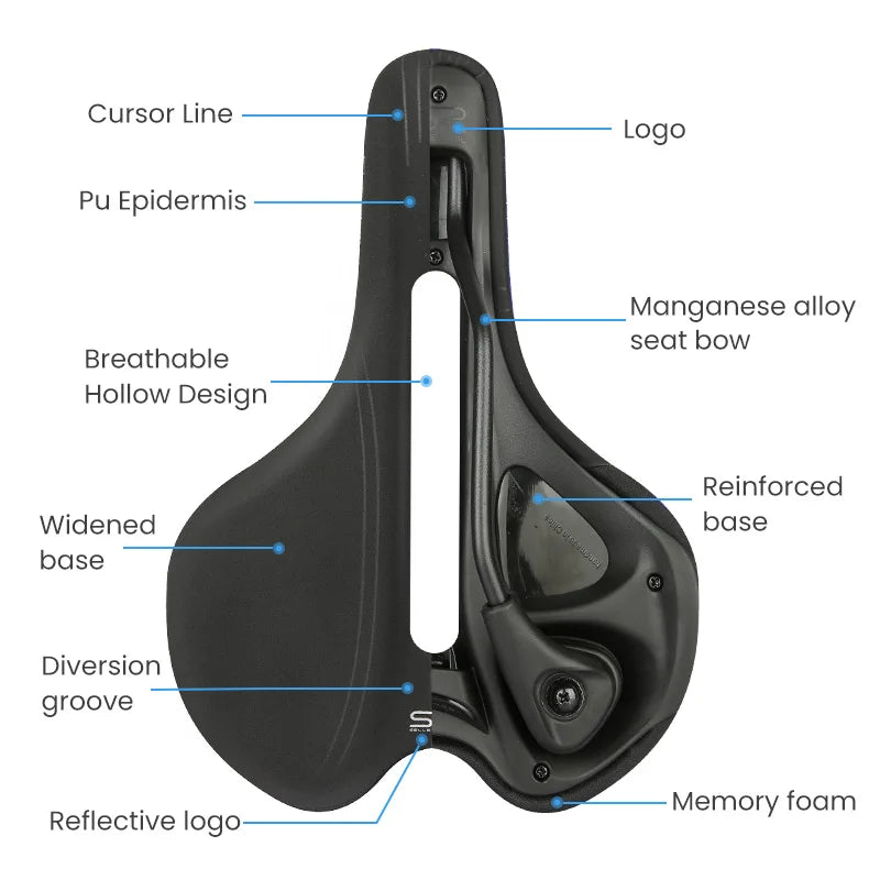 Bicycle Saddle PU Leather Soft Gel Cushion Breathable Shockproof MTB Road Bike Seat