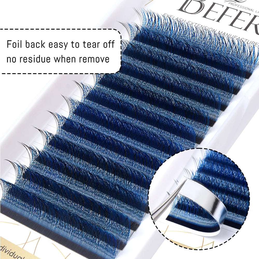 Befer Beauty Colored Eyelash Extensions 0.07mm C/D Curl 8-13mm Blue/Green Lashes