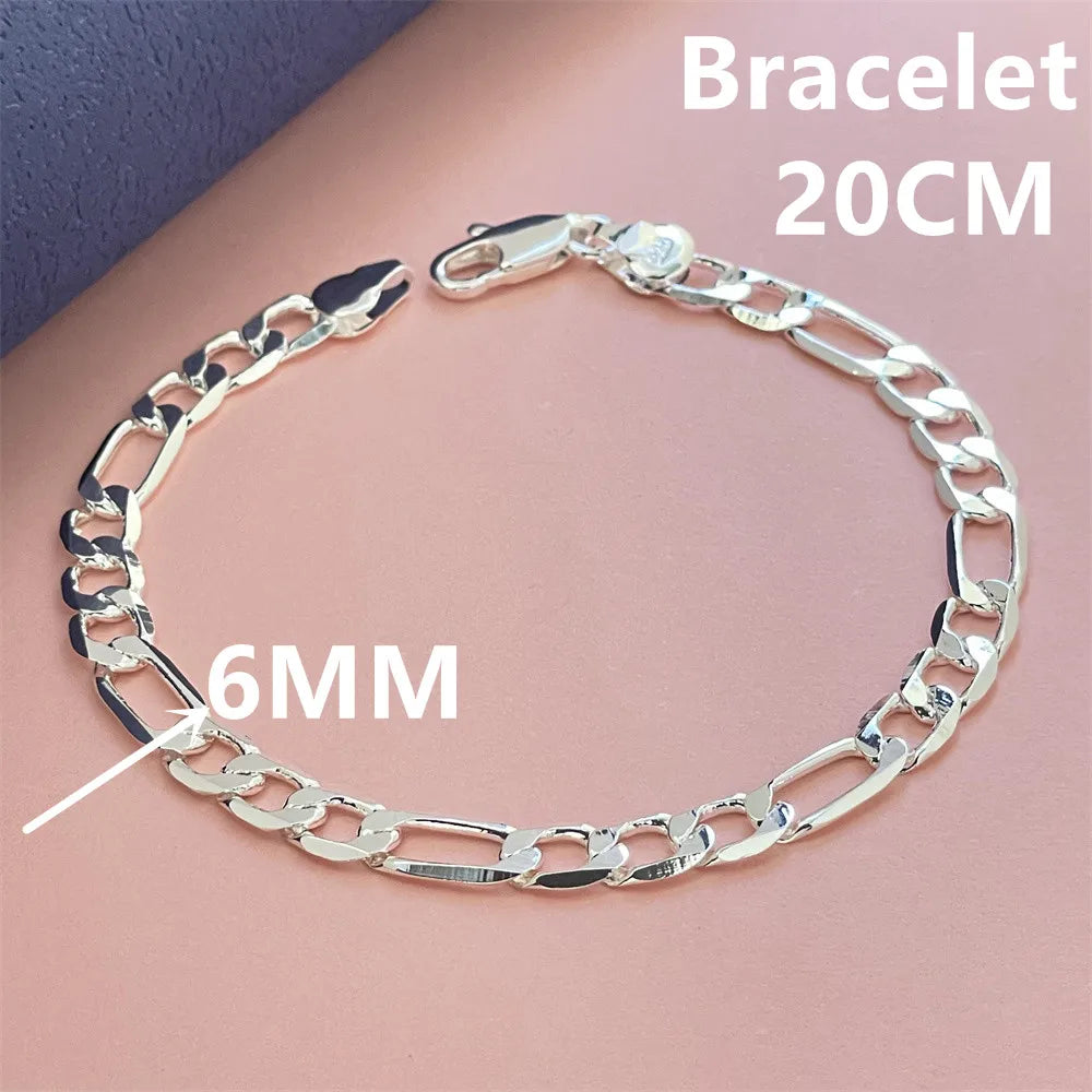 Punk 925 sterling silver 4/6MM 8 Inches Figaro Chain For Men Simple Women Hip Hop Bracelet Jewelry Party Accessories Wholesale