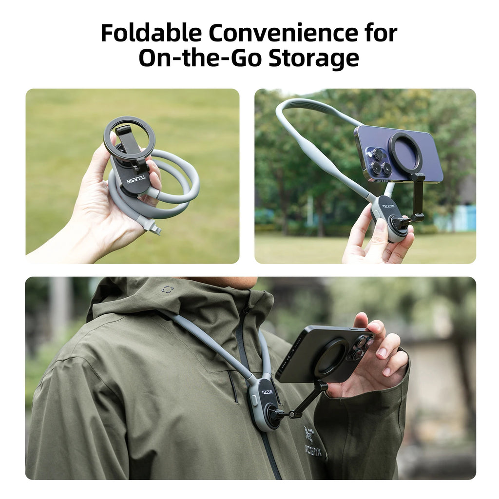 TELESIN Silicone Magnetic Quick Release Neck Mount Hold for Iphone 15 14 13 12 11 SAMSUNG XIAOMI Smart Phone Accessories