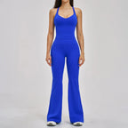 Women's 2pc Yoga Set High Waist Leggings + Top Workout Gym Tracksuit, Black/Blue S-XL