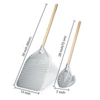 SHANGPEIXUAN Perforated Pizza Peel with Turning Pizza Peel Wood Handle Pizza Shovel Anodized Short Spatulas Baking Tools