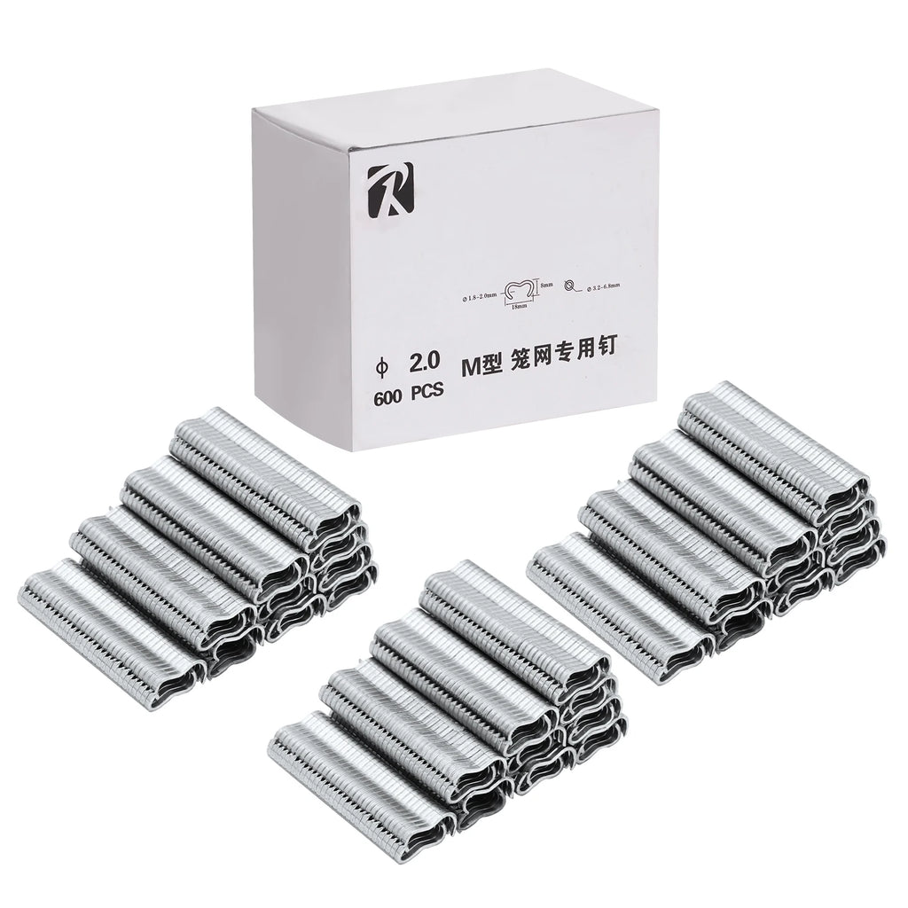 M Nail Cage Staples 600pcs/box, White - Poultry Bird Rabbit Cage Clamp Fasteners