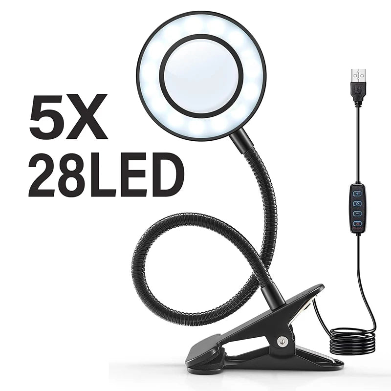5/10X Magnifying Glass with Light 3 Colors 10 Brightness 28/56 LED Magnifier Lamp for Reading Crafting Painting Close Work