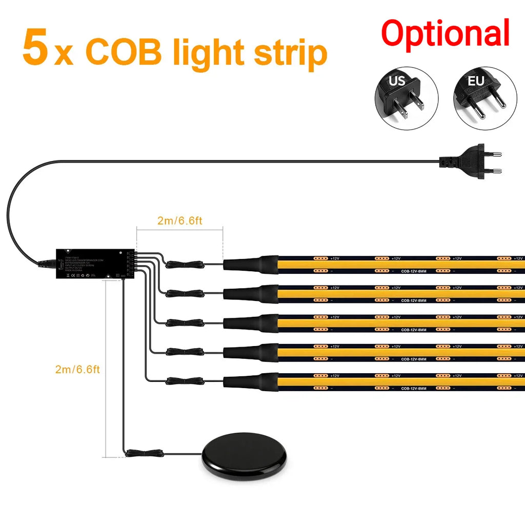1-10 Channel COB LED Strip Kit - Black PCB, With No-Drill Dimmable Penetrating Board Touch Sensor Switch for Cabinet Background