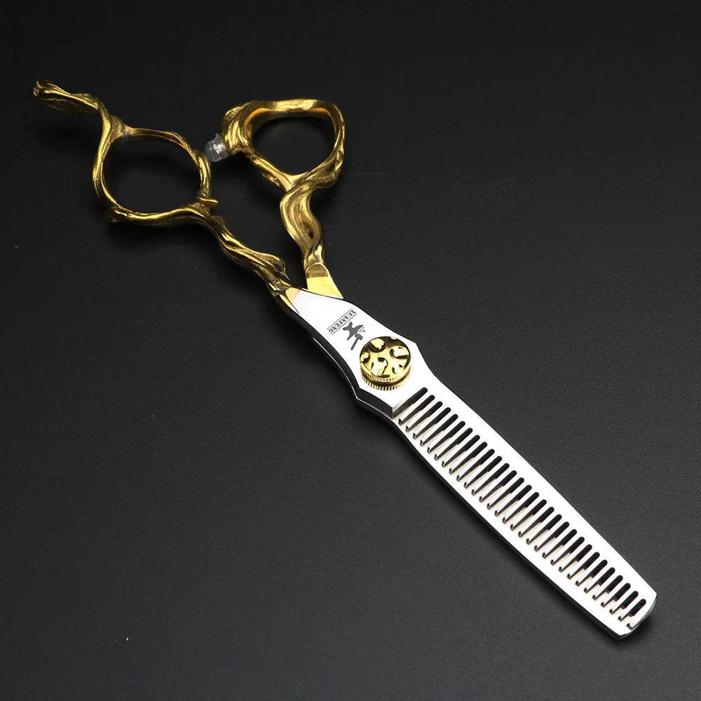 XUANFENG 6 inch imitation branch silver hair scissors 440C steel barber cutting scissors and Thinning Scissors