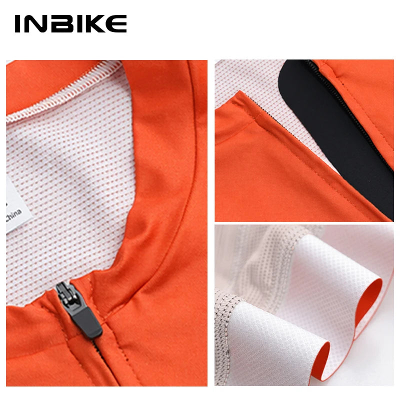 INBIKE Men's Short Sleeve Cycling Jersey Road Bike Shirt, Orange/Black/White, EU S-XXL