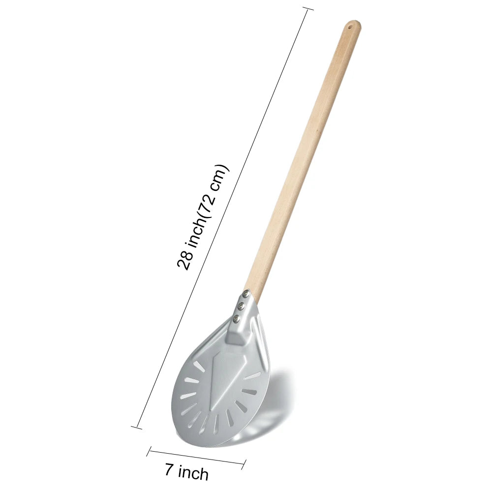 SHANGPEIXUAN Perforated Pizza Peel with Turning Pizza Peel Wood Handle Pizza Shovel Anodized Short Spatulas Baking Tools