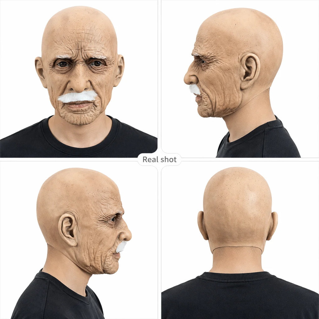 Full Head Mask Latex Realistic Men Face Beard Halloween Costume Party Props Old Man Latex Halloween Mask Cosplay Party Headgear