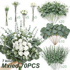Artificial Eucalyptus Leaf Stems Bundle 50-90pcs Mixed Willow & Silver Eucalyptus for DIY Decor