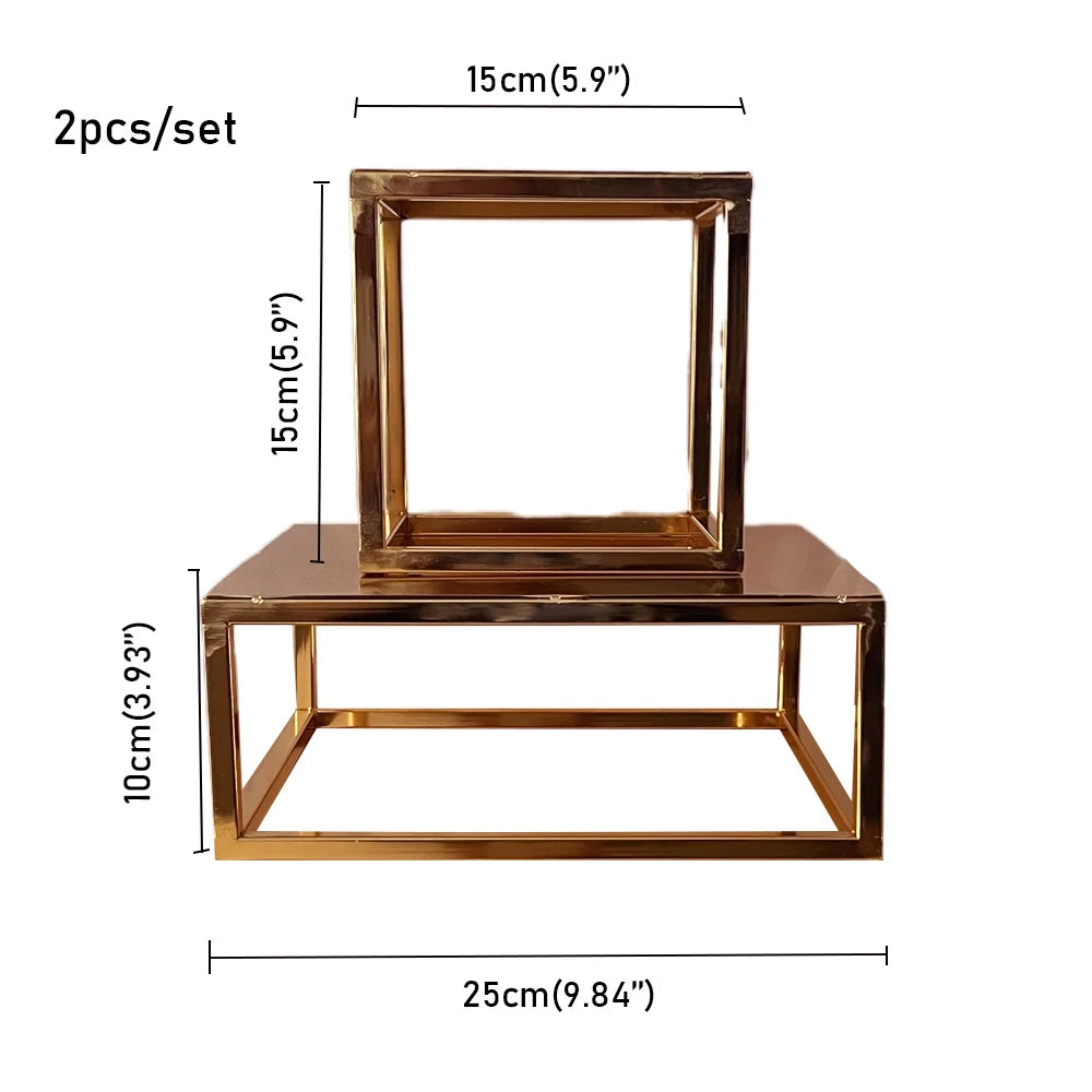 Gold Metal Cake Stand Set Round or Square Dessert Display Pedestal, 2pcs/3pcs or Single
