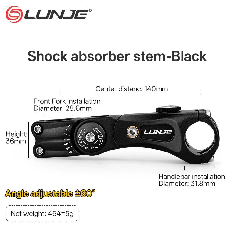 LUNJE Shock Absorber Bike Stem 31.8 MTB Handlebar Riser Extension Adapter 3D Forging Aluminum Alloy Bicycle Accessorie 100/140mm