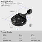 Haoge 64mm Screw Knob Clamp Adapter Mount for Quick Release QR Plate Camera Tripod Ballhead Monopod Ball Head Fit Arca Swiss