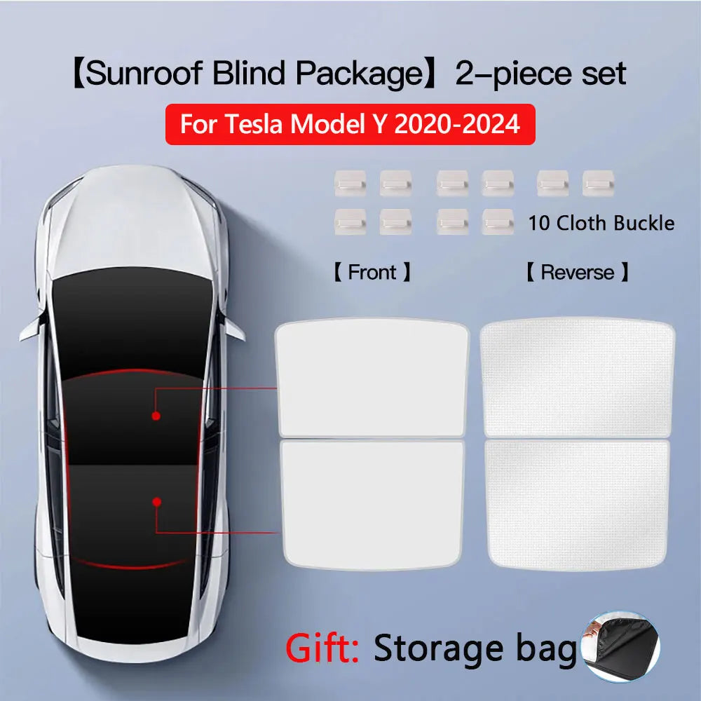 Sunshades For Tesla Model 3 Sunroof Highland 2026 Model Y 2020-26 Ice Cloth Buckle Sun Pare Glass Front Rear Skylight Accessory