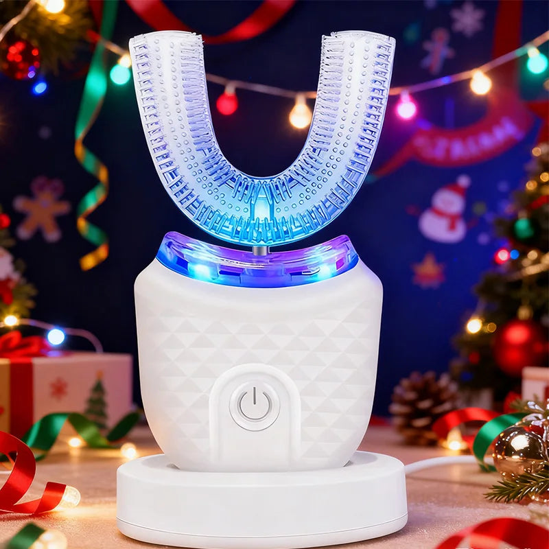 Portable U-shaped electric toothbrush, ultrasonic 360-degree cleaning, silicone whitening automatic toothbrush, oral tool