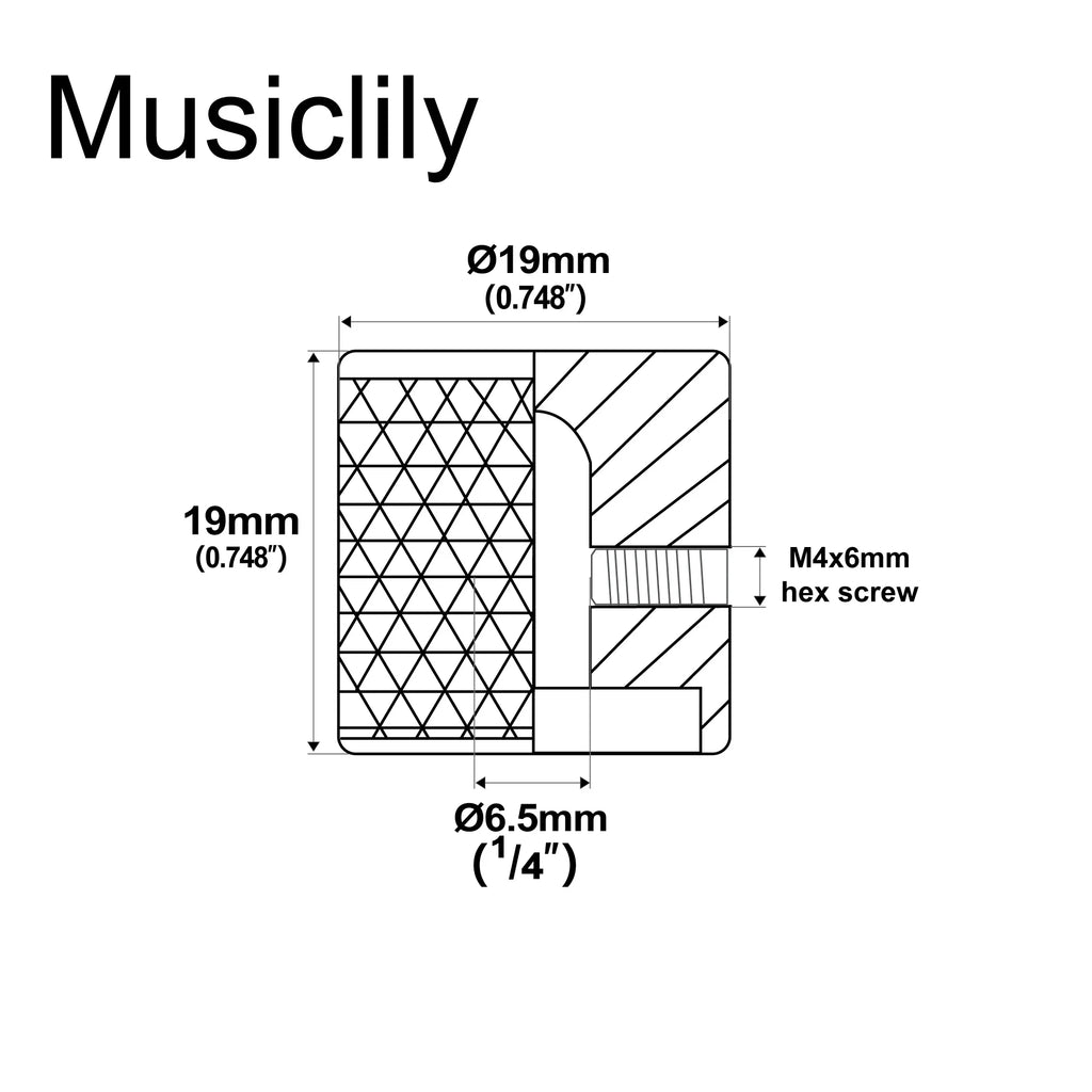 Musiclily Pro 1/4 Inch Steel Fine Knurled Flat Top Control Knobs with Set Screw for Electric Guitar Bass (Set of 2)