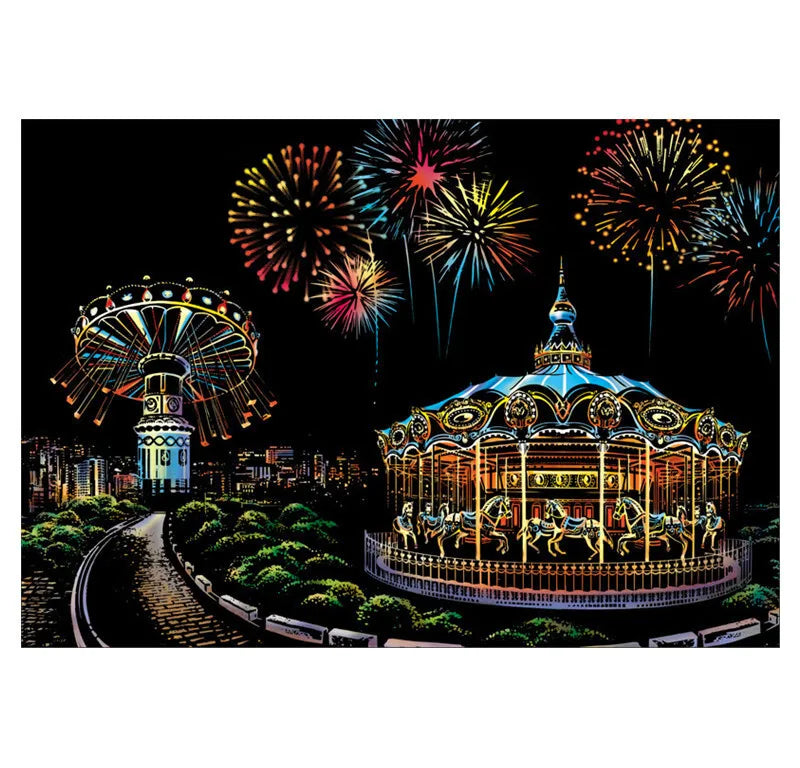 DIY A3 City Landmarks Paris London Night Scene Scratch Painting With Tool Scenery Landscape Colorful Scratch Art Room Decor Gift