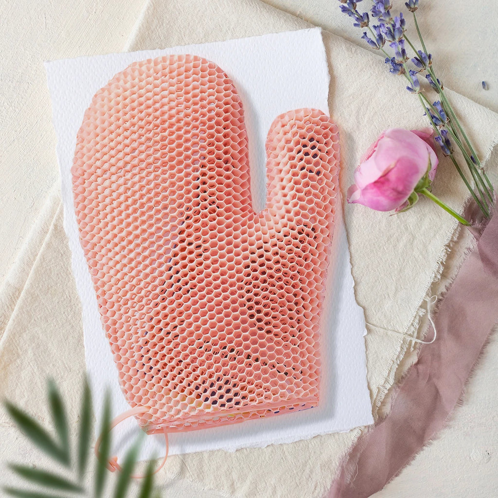 Exfoliating shower glove with colorful honeycomb weave and TPU high elasticity antibacterial material - gentle, safe and durable
