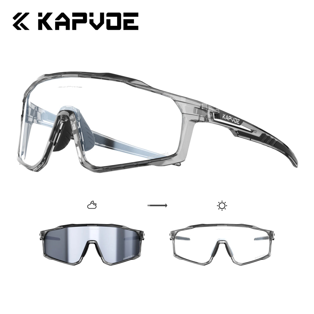 Kapvoe M/L Size Photochromic Cycling Glasses Large Head Sports Sunglasses for Men Women UV400 Bike Glasses Hiking Eyewear