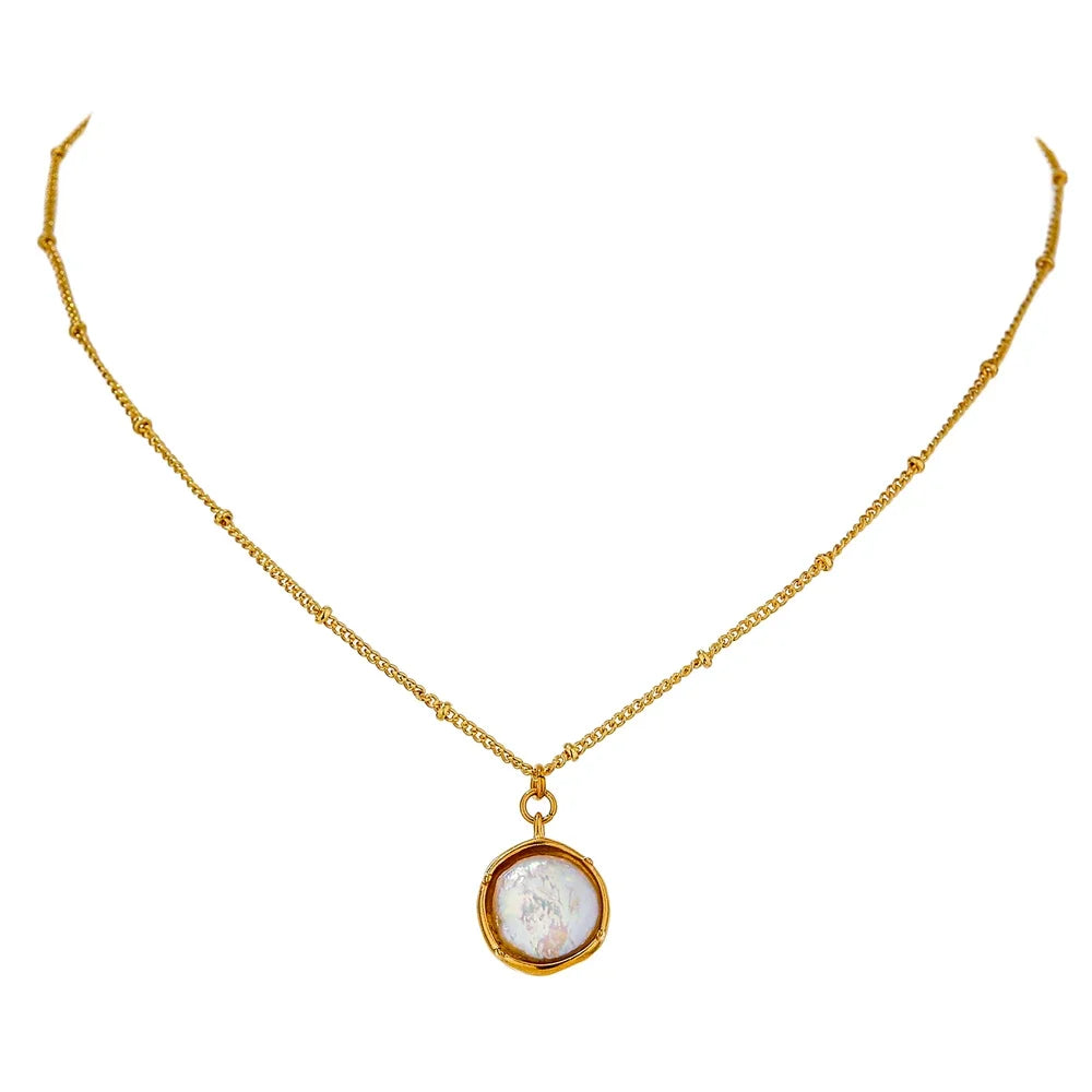 Yhpup Stainless Steel Exquisite Natural Pearl Pendant Necklace for Women High Quality 18 K Chain Choker Fashion Jewelry Party