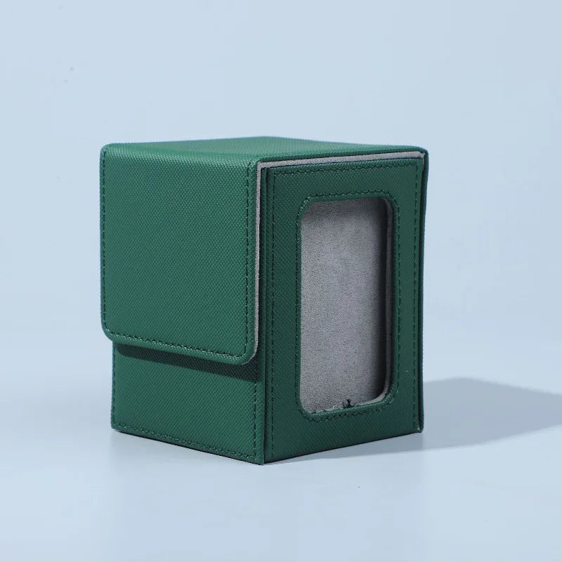 Trading Card Storage Box PU Leather Magnetic Lid with Window, Moisture Resistant Deck Case