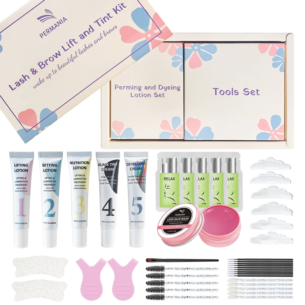 PERMANIA Lash and Brow Tinting Perm Kit Black Natural Eyelash Lifting Perm Treatment 4-6 Weeks For Lash Curler Perm Makeup Tool
