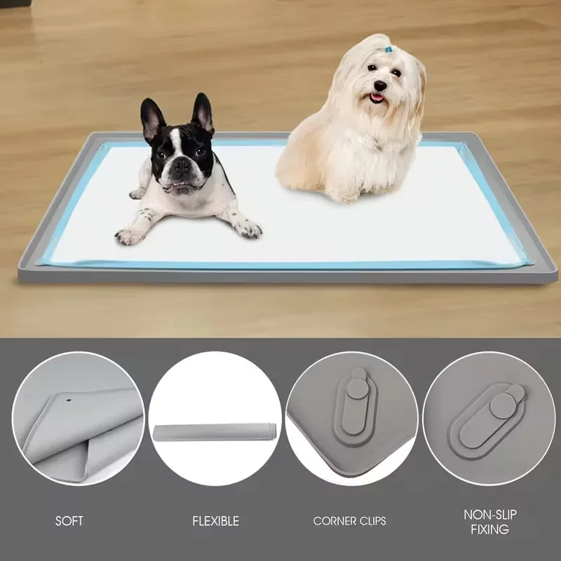 Multi-Size Pet Training and Urine Barrier Pad, Silicone Non-Slip Dog Potty Tray with 8 Support Clips