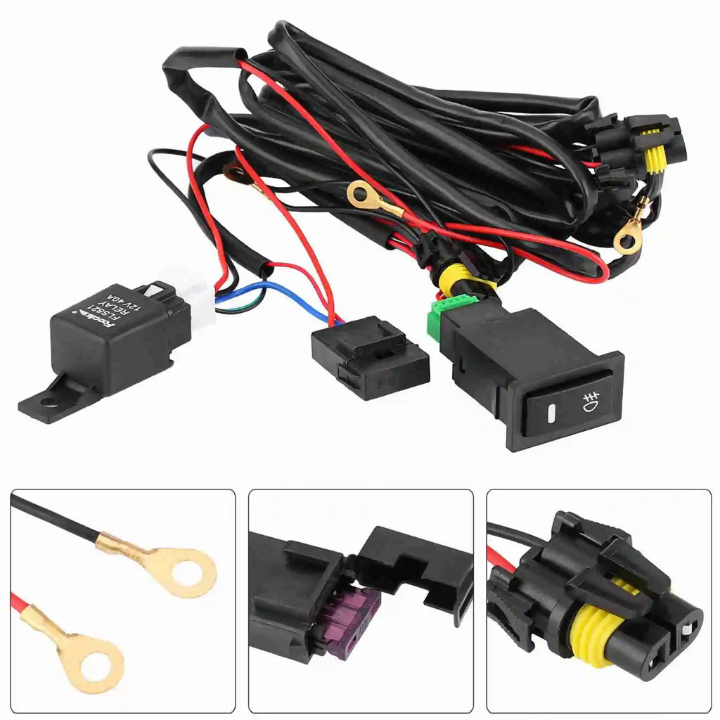 Fog Light Switch Wiring Kit LED Switch Wiring Relay 12V Universal Car LED Fog Light On/Off Switch Wiring Harness Fuse Relay Kit