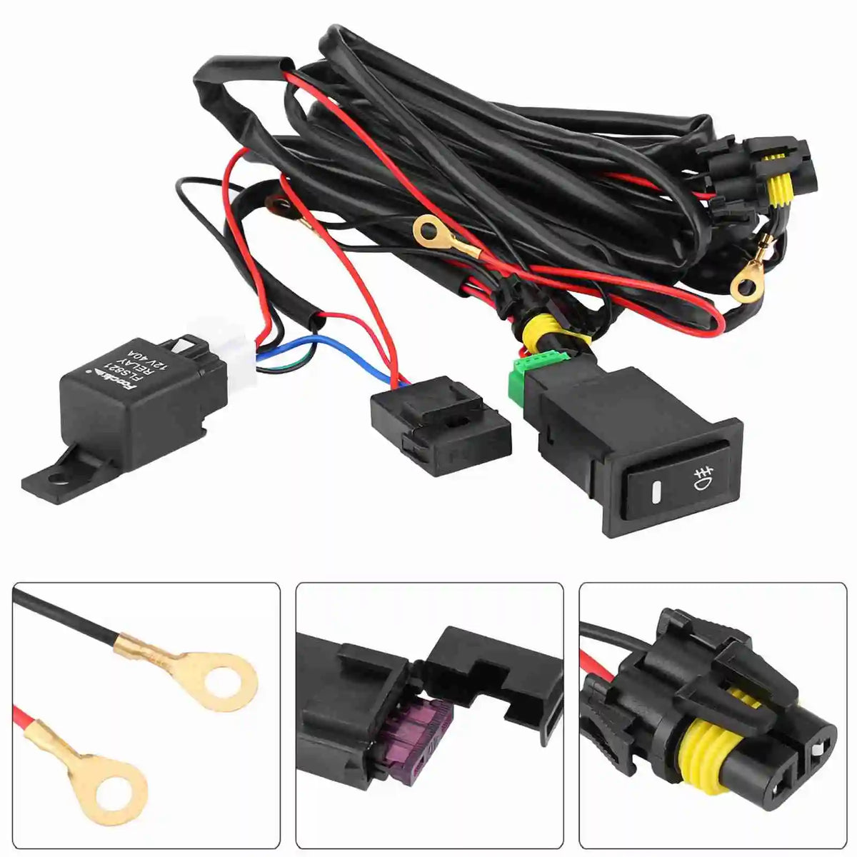 Fog Light Switch Wiring Kit LED Switch Wiring Relay 12V Universal Car LED Fog Light On/Off Switch Wiring Harness Fuse Relay Kit