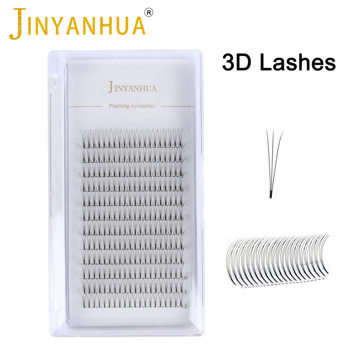 JINYANHUA Pre-Made Volume Lash Extension Fans Short Stem 0.07mm C/D Curl 8-15mm