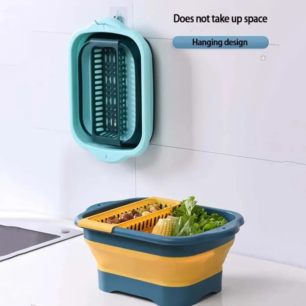 Foldable Dish Basin Vegetable Washing Basket Outdoor Portable Sink Tub Dishpan Silicon Collapsible Drainer for Kitchen Camping