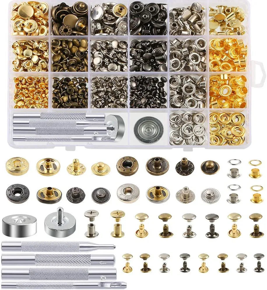 Metal Double Cap Rivets Stud Round Spike Nail With Tool Kits For Shoes Bag Belt Leathercraft Repair Clothing Garment Accessories