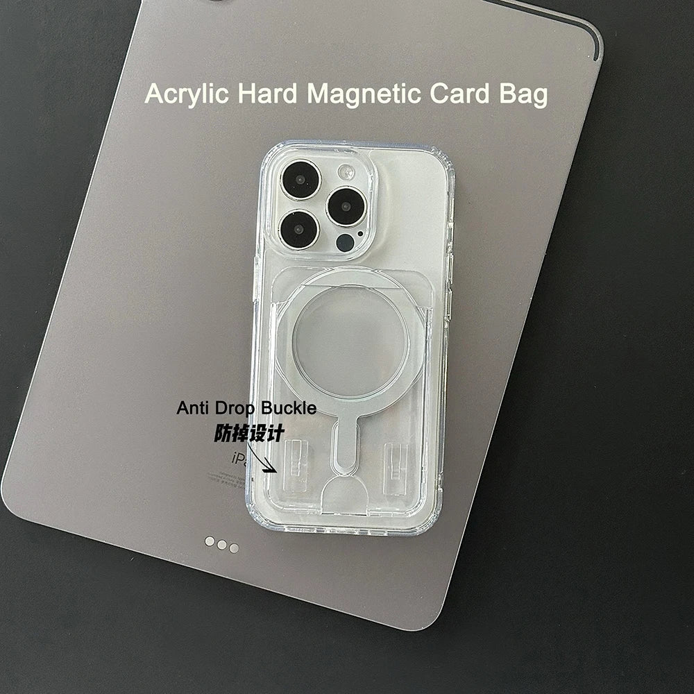 For Magsafe Clear Acrylic Wallet Photo Card Bag For iPhone 17 Air 13 12 11 14 15 16 Pro Max Plus Magnetic Case Cover Accessories