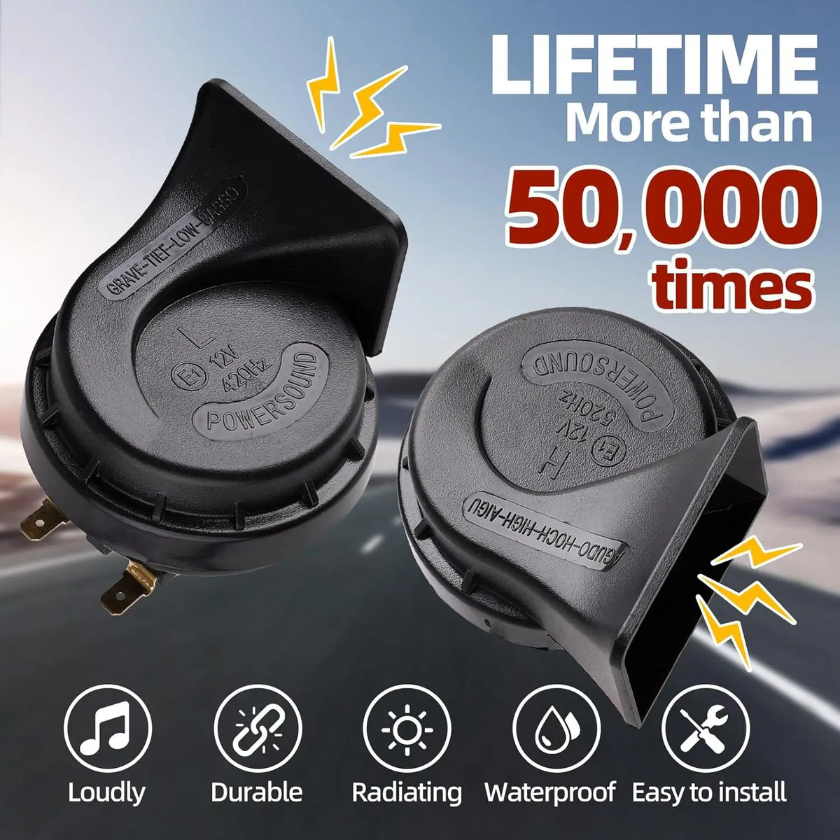 12V Dual Tone Snail Car Horn 120dB Waterproof Electric Vehicle Horn for Truck Motorcycle