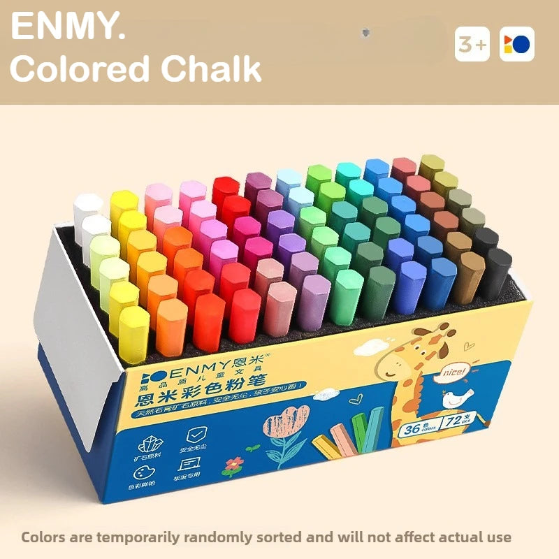 ENMY Dustless Chalk Sticks Non-Dusty Bright Colors, 12-36 Colors, 48-72 pcs