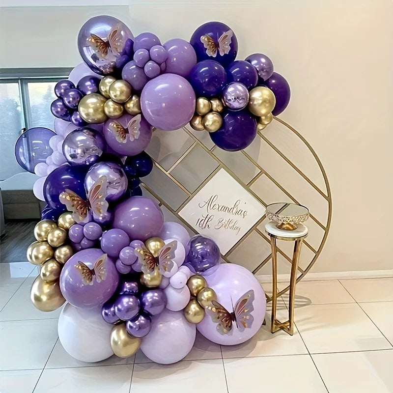 132pcs Purple Balloon Set Lavender Deep Purple and Gold Balloon Arches Princess Birthday Parties Wedding Girls' Party Decoration